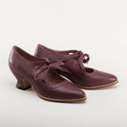 Women's Lace-Up Leather Pumps with Sculpted Heel - Purple