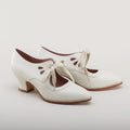Women's Lace-Up Leather Pumps with Sculpted Heel - White