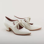 Women's Lace-Up Leather Pumps with Sculpted Heel - White
