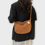Women's Shoulder Bag with Ribbed Texture and Curved Silhouette - 4