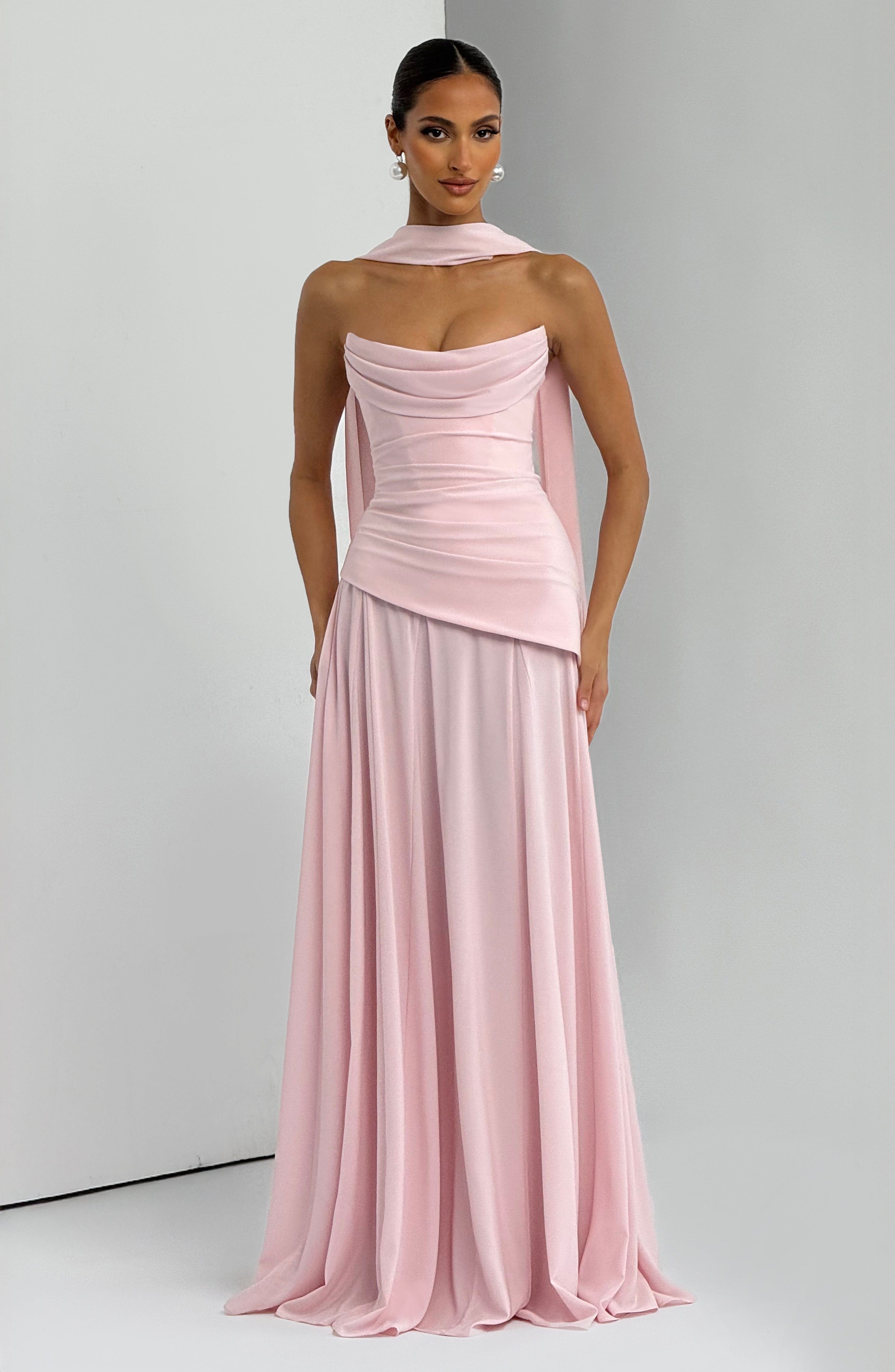 Women's Draped Maxi Dress with Halter Neckline and A-Line Skirt - 6