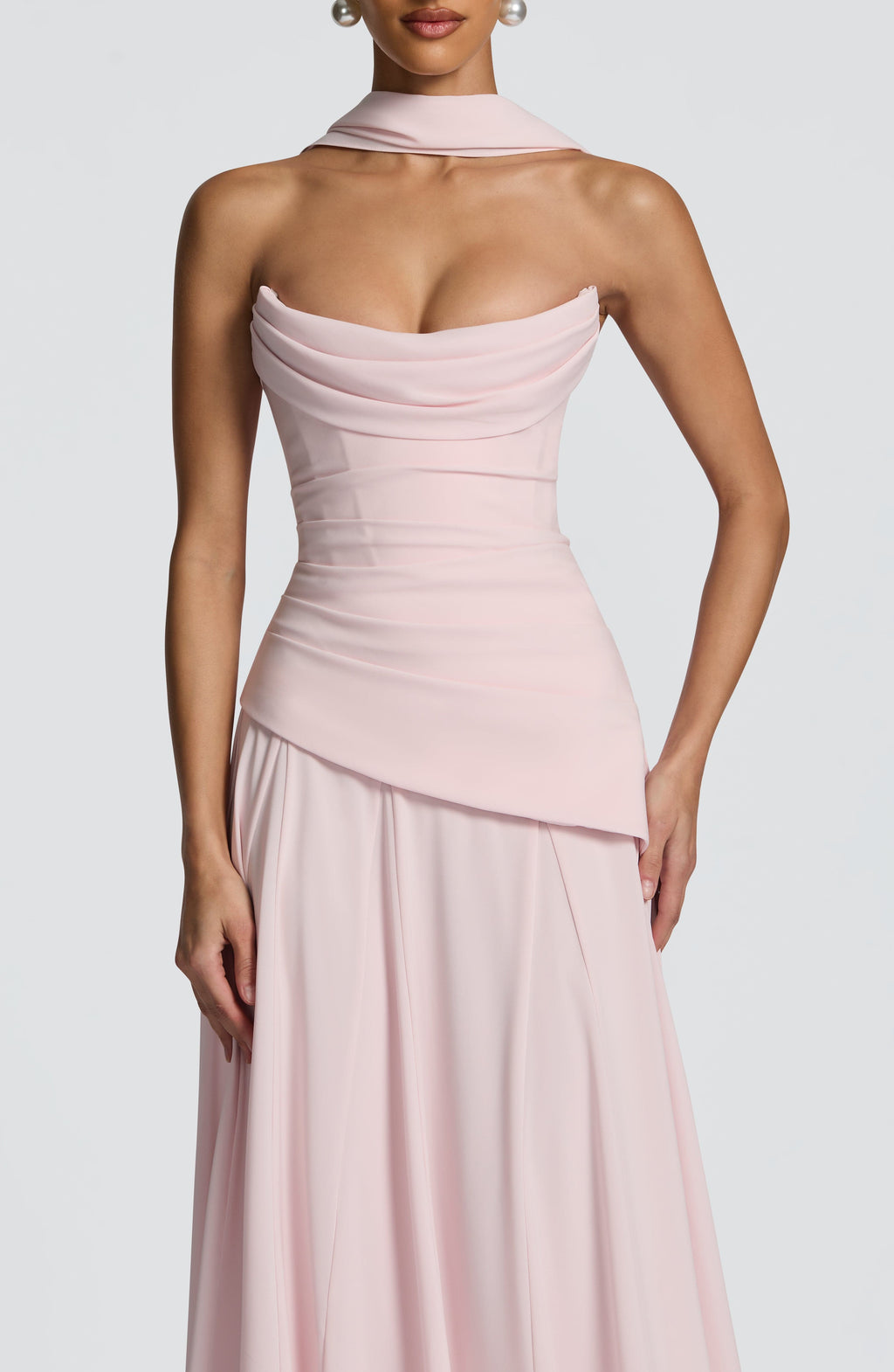 Women's Draped Maxi Dress with Halter Neckline and A-Line Skirt - 4