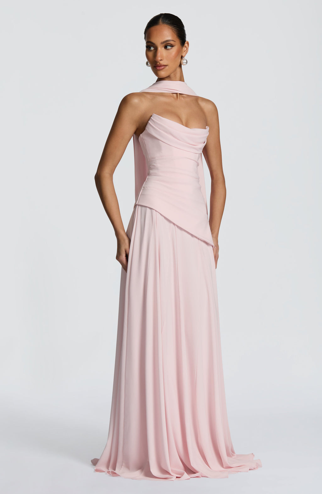 Women's Draped Maxi Dress with Halter Neckline and A-Line Skirt - 7