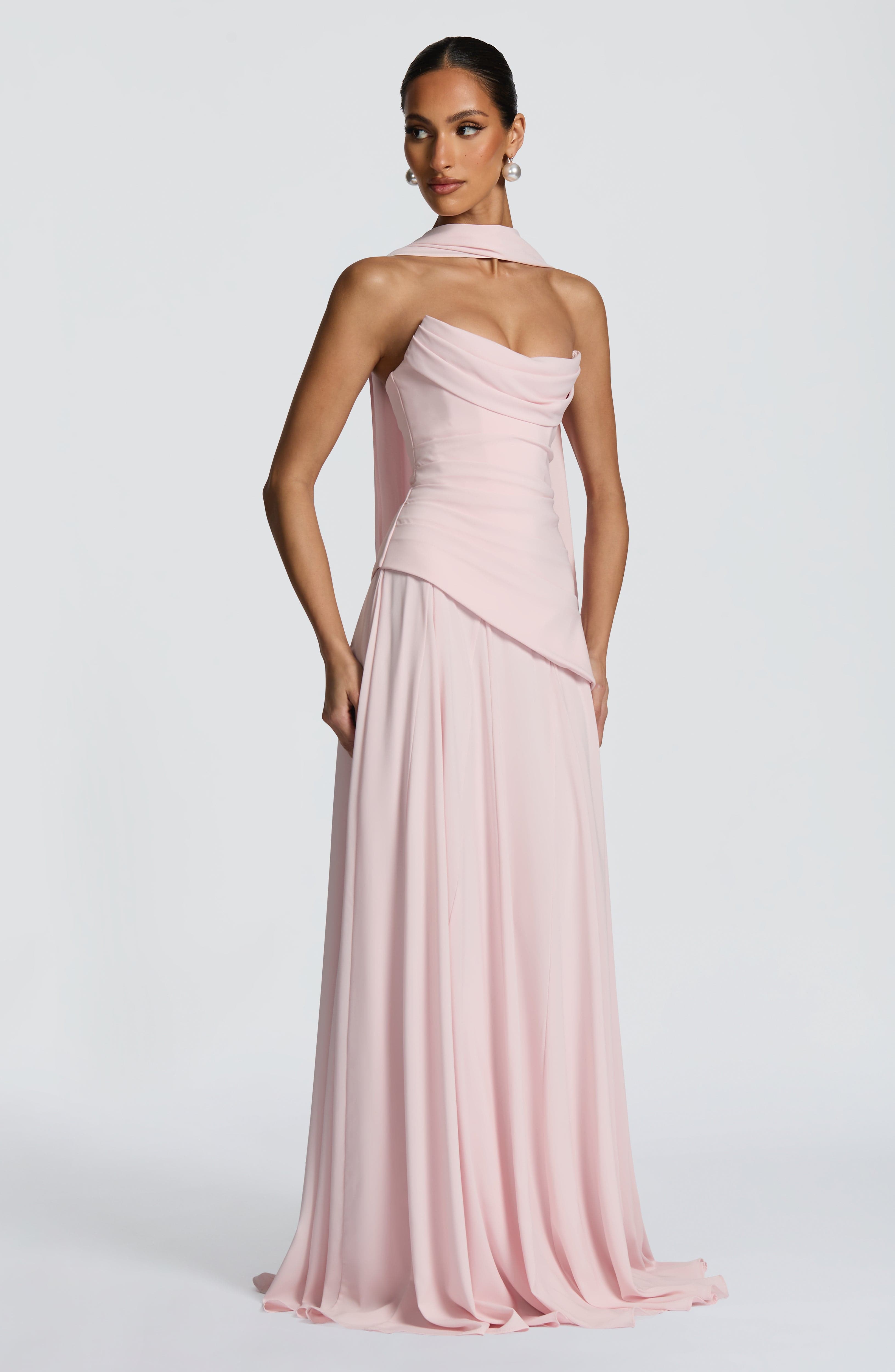 Women's Draped Maxi Dress with Halter Neckline and A-Line Skirt - 7