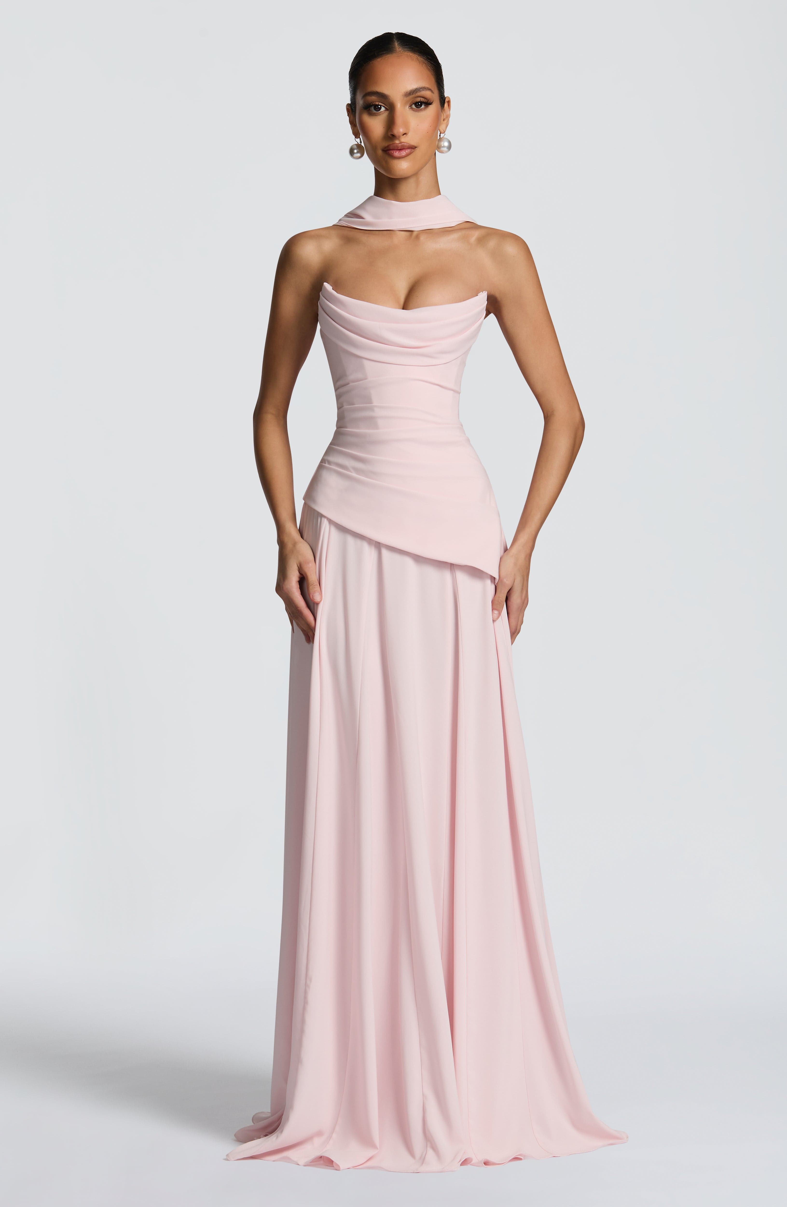 Women's Draped Maxi Dress with Halter Neckline and A-Line Skirt - 2