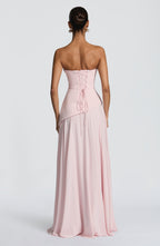 Women's Draped Maxi Dress with Halter Neckline and A-Line Skirt - 3