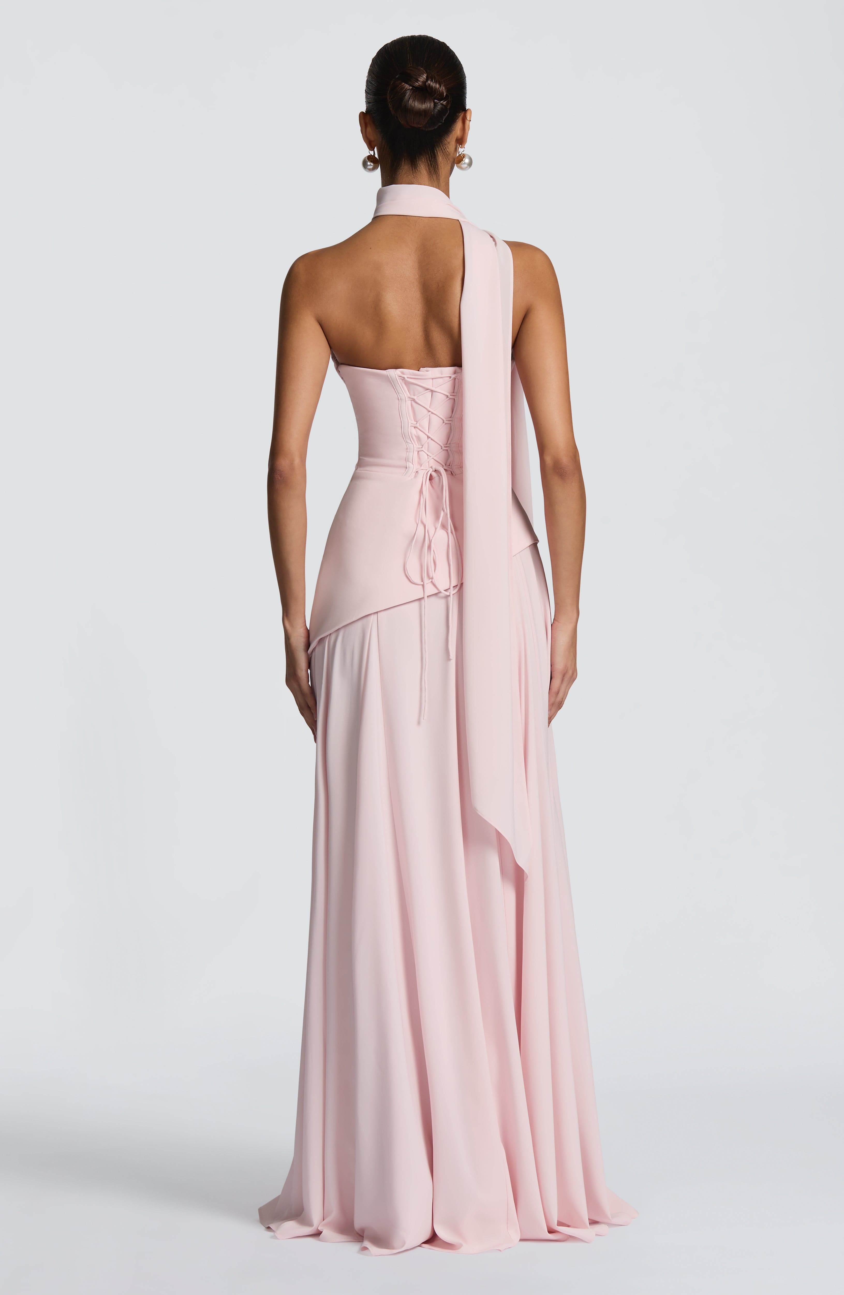 Women's Draped Maxi Dress with Halter Neckline and A-Line Skirt - 9