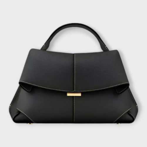 Women's Handbag with Structured Flap and Top Handle - Black