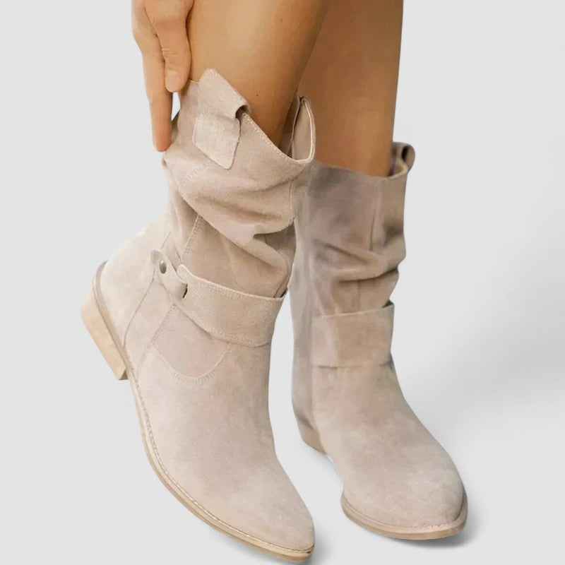 Women's Slouchy Ankle Boots with Side Zip and Buckle Strap - 4