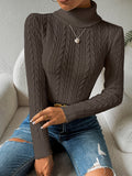 Women's Cable Knit Turtleneck Jumper Slim Fit - Dark Grey