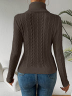 Women's Cable Knit Turtleneck Jumper Slim Fit - 10