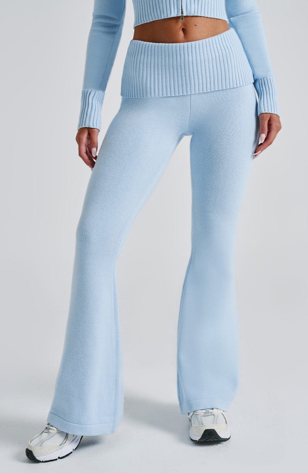 Women's Knit Co-Ord Set Cropped Zip Hoodie with Flared Trousers - 6