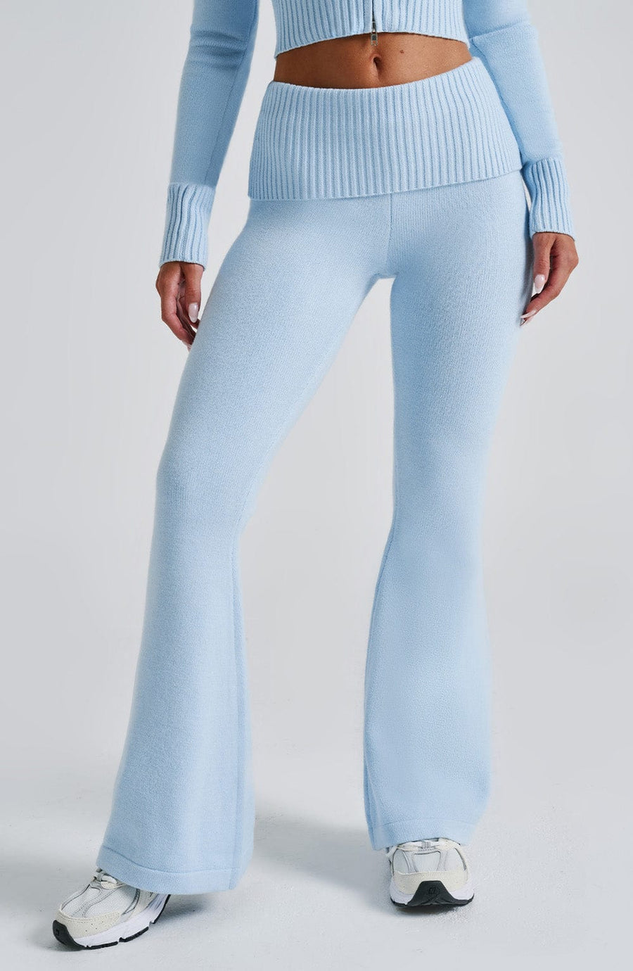 Women's Knit Co-Ord Set Cropped Zip Hoodie with Flared Trousers