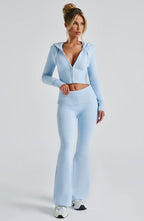 Women's Knit Co-Ord Set Cropped Zip Hoodie with Flared Trousers - 2