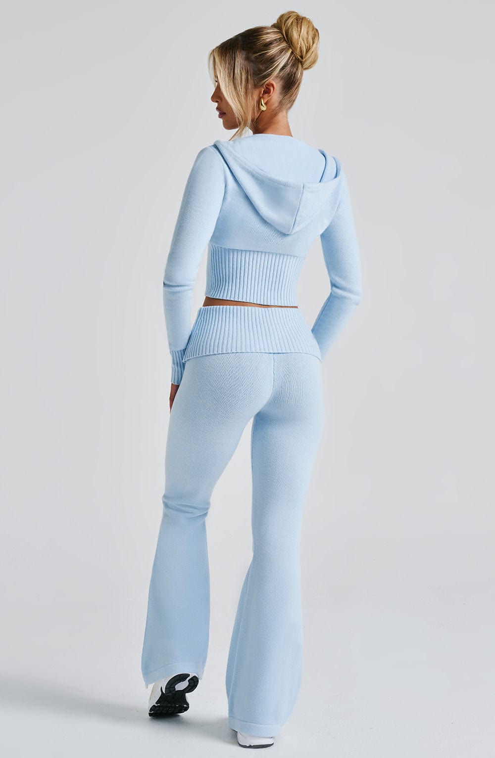 Women's Knit Co-Ord Set Cropped Zip Hoodie with Flared Trousers - 5