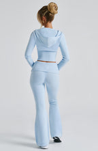 Women's Knit Co-Ord Set Cropped Zip Hoodie with Flared Trousers - 4