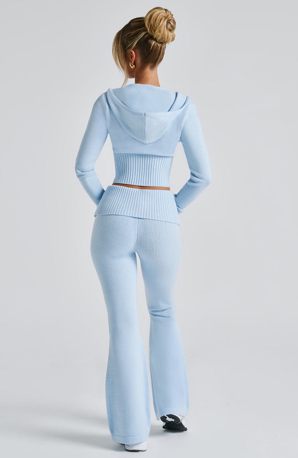 Women's Knit Co-Ord Set Cropped Zip Hoodie with Flared Trousers - 4