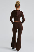 Women's Knit Co-Ord Set Cropped Zip Hoodie with Flared Pants - 4