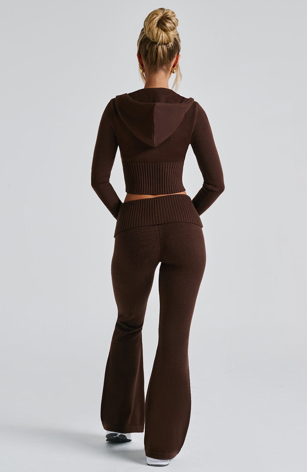 Women's Knit Co-Ord Set Cropped Zip Hoodie with Flared Pants - 4