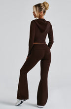 Women's Knit Co-Ord Set Cropped Zip Hoodie with Flared Pants - 7