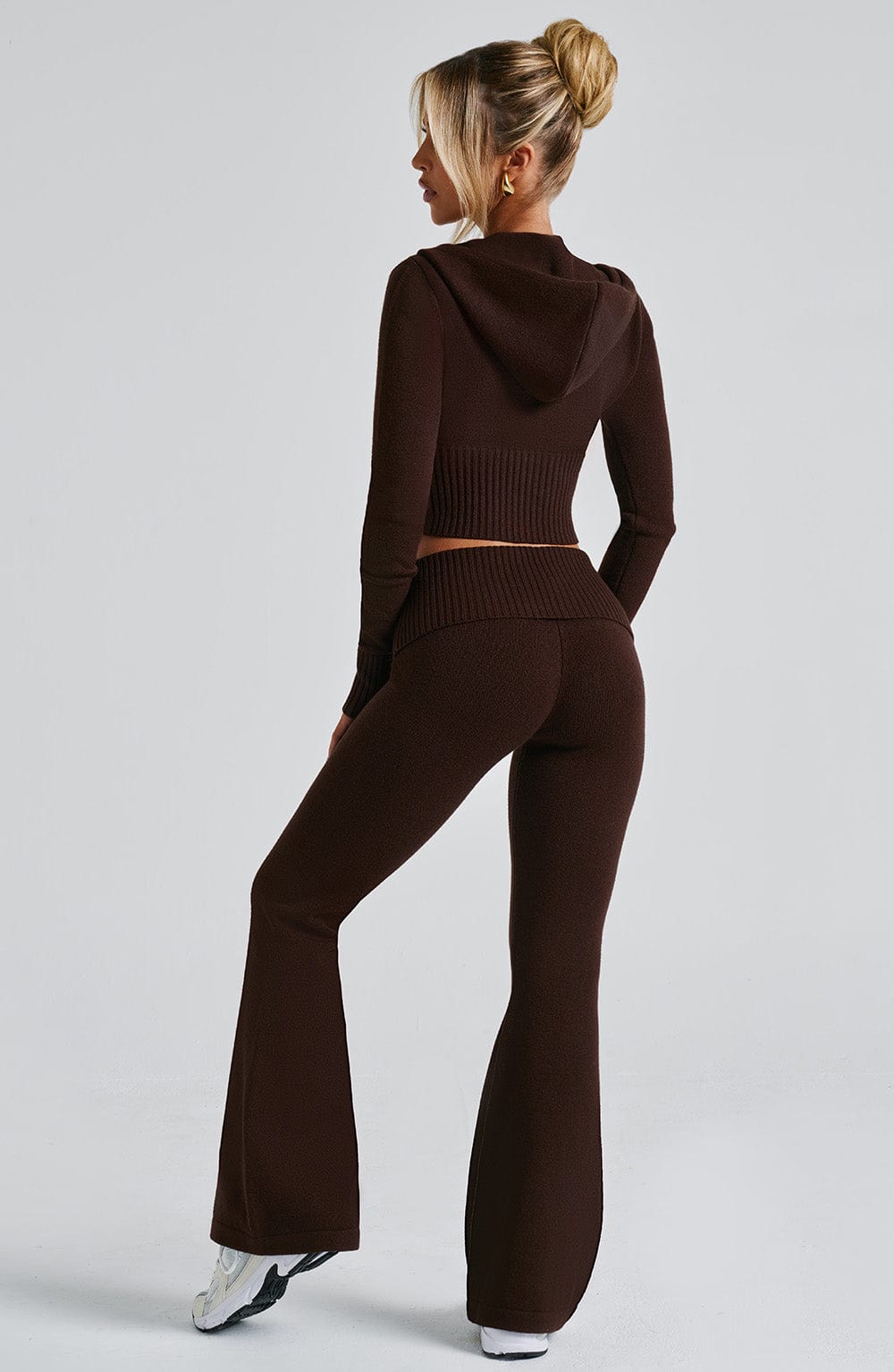 Women's Knit Co-Ord Set Cropped Zip Hoodie with Flared Pants - 7