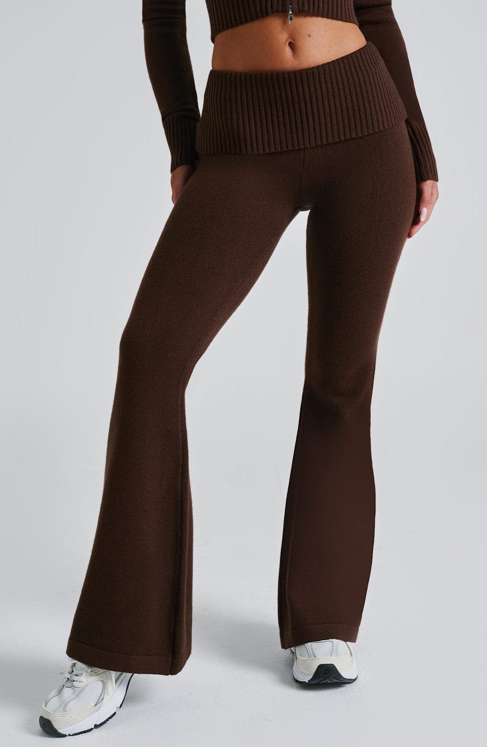 Women's Knit Co-Ord Set Cropped Zip Hoodie with Flared Pants - 5