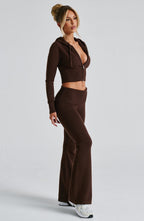 Women's Knit Co-Ord Set Cropped Zip Hoodie with Flared Pants - 8
