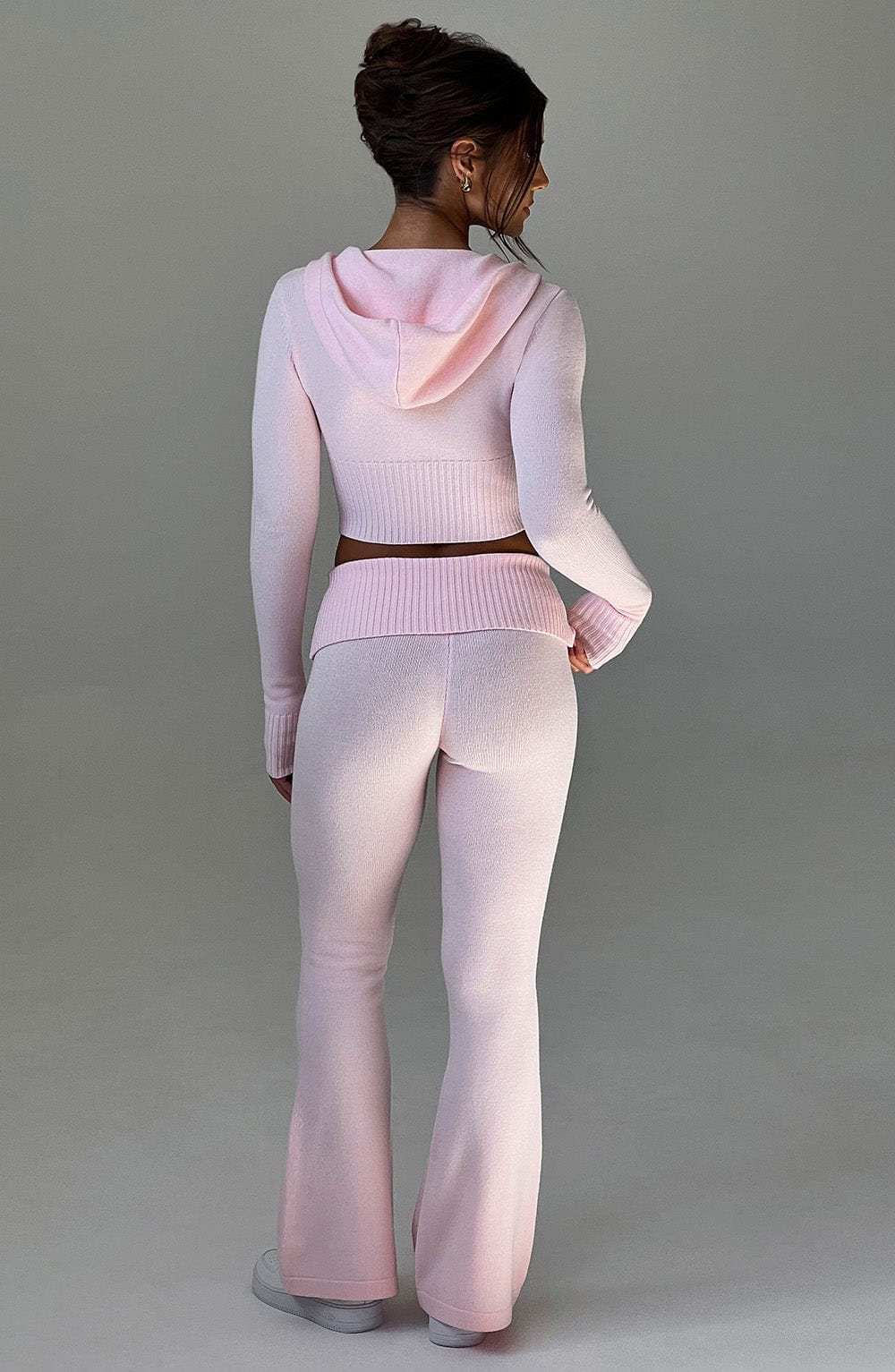 Women's Knit Co-Ord Set Cropped Zip Hoodie with Flared Trousers - 5