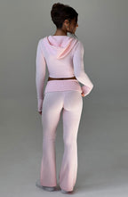 Women's Knit Co-Ord Set Cropped Zip Hoodie with Flared Trousers - 5