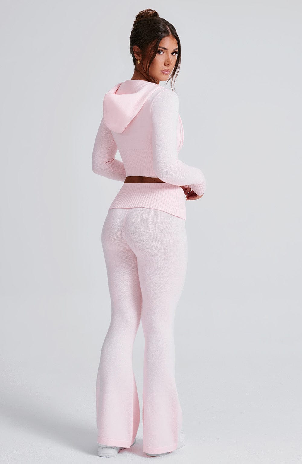 Women's Knit Co-Ord Set Cropped Zip Hoodie with Flared Trousers - 19