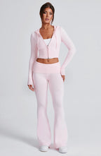 Women's Knit Co-Ord Set Cropped Zip Hoodie with Flared Trousers - 3