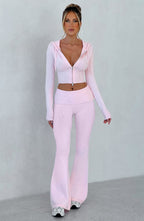 Women's Knit Co-Ord Set Cropped Zip Hoodie with Flared Trousers - 8