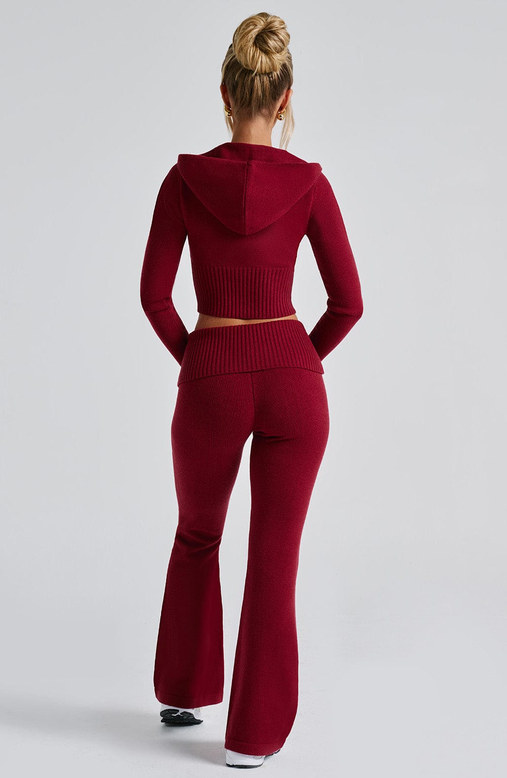 Women's Knit Co-Ord Set Cropped Zip Hoodie with Flared Trousers - 4