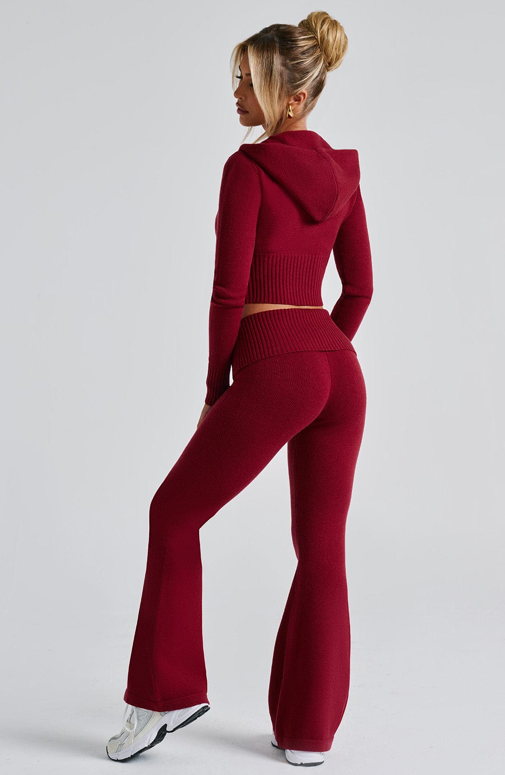 Women's Knit Co-Ord Set Cropped Zip Hoodie with Flared Trousers - 7