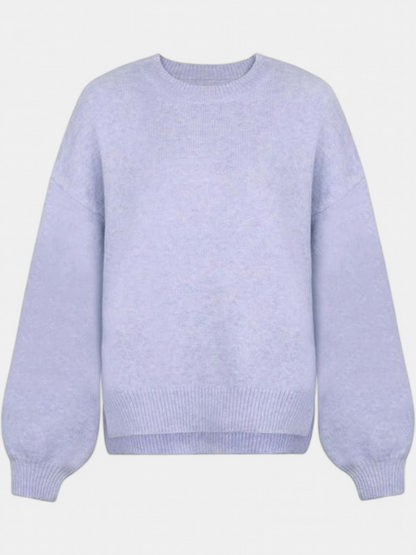Women's Drop Shoulder Split Hem Round Neck Jumper - Mauve Purple