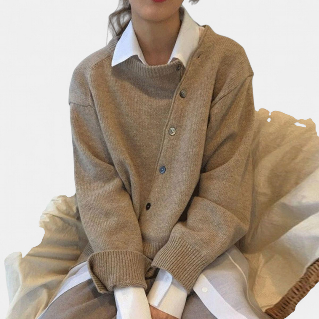 Women's Asymmetric Button Cardigan - Khaki