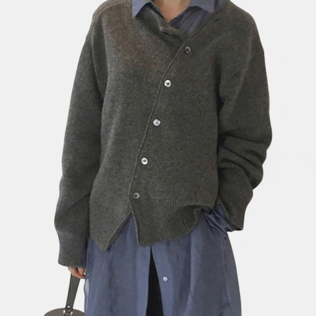 Women's Asymmetric Button Cardigan - Gray