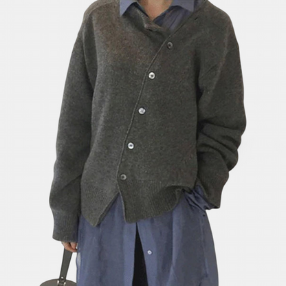 Women's Asymmetric Button Cardigan - Gray