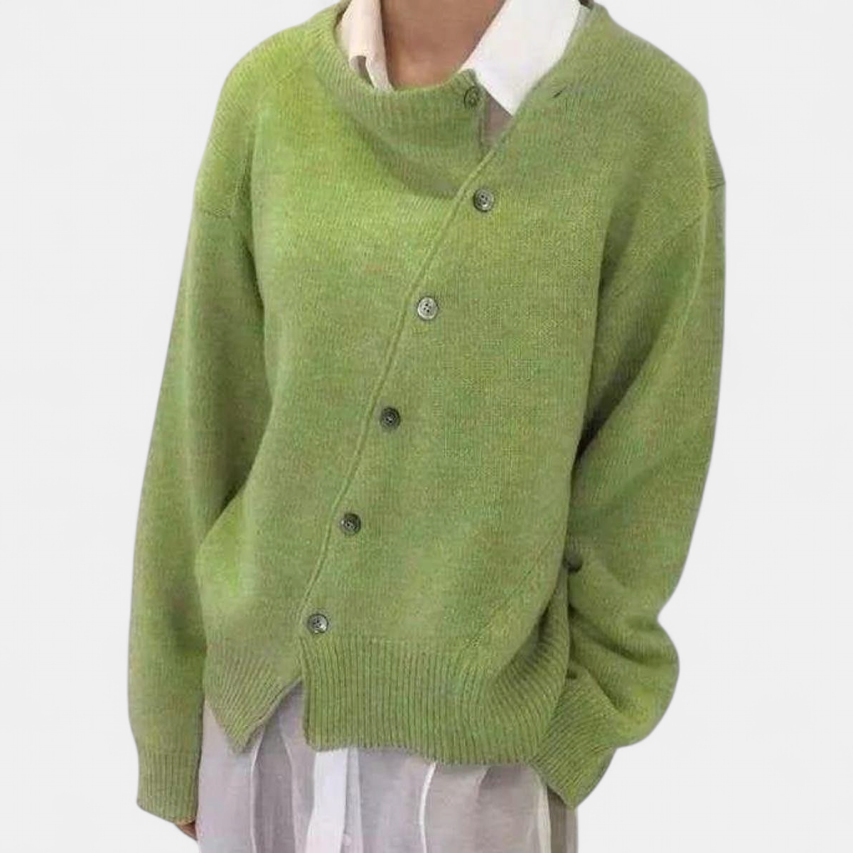 Women's Asymmetric Button Cardigan - Green