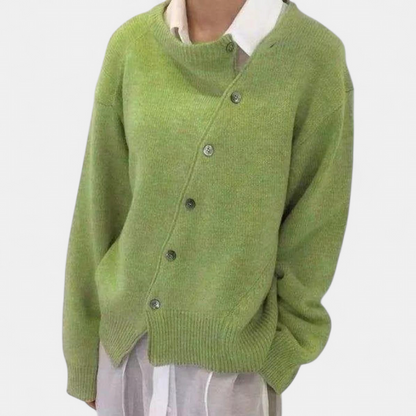Women's Asymmetric Button Cardigan - Green