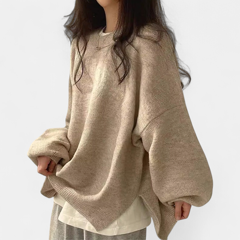 Women's Drop Shoulder Split Hem Round Neck Jumper - 9