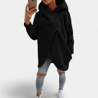 Women's Plus Size Half-Zip Pullover Hoodie - Black