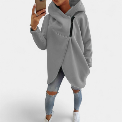 Women's Plus Size Half-Zip Pullover Hoodie - Grey