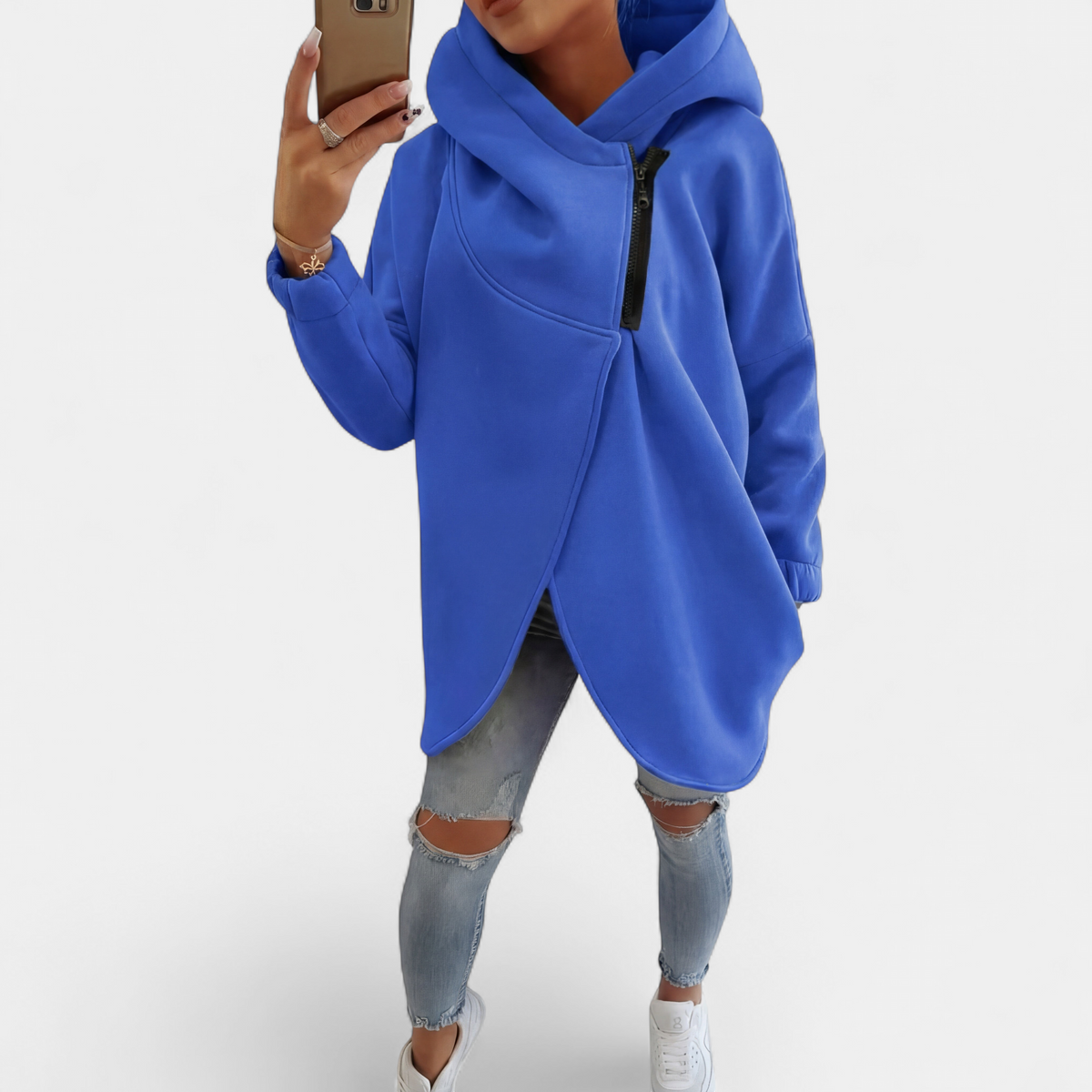 Women's Plus Size Half-Zip Pullover Hoodie - Blue