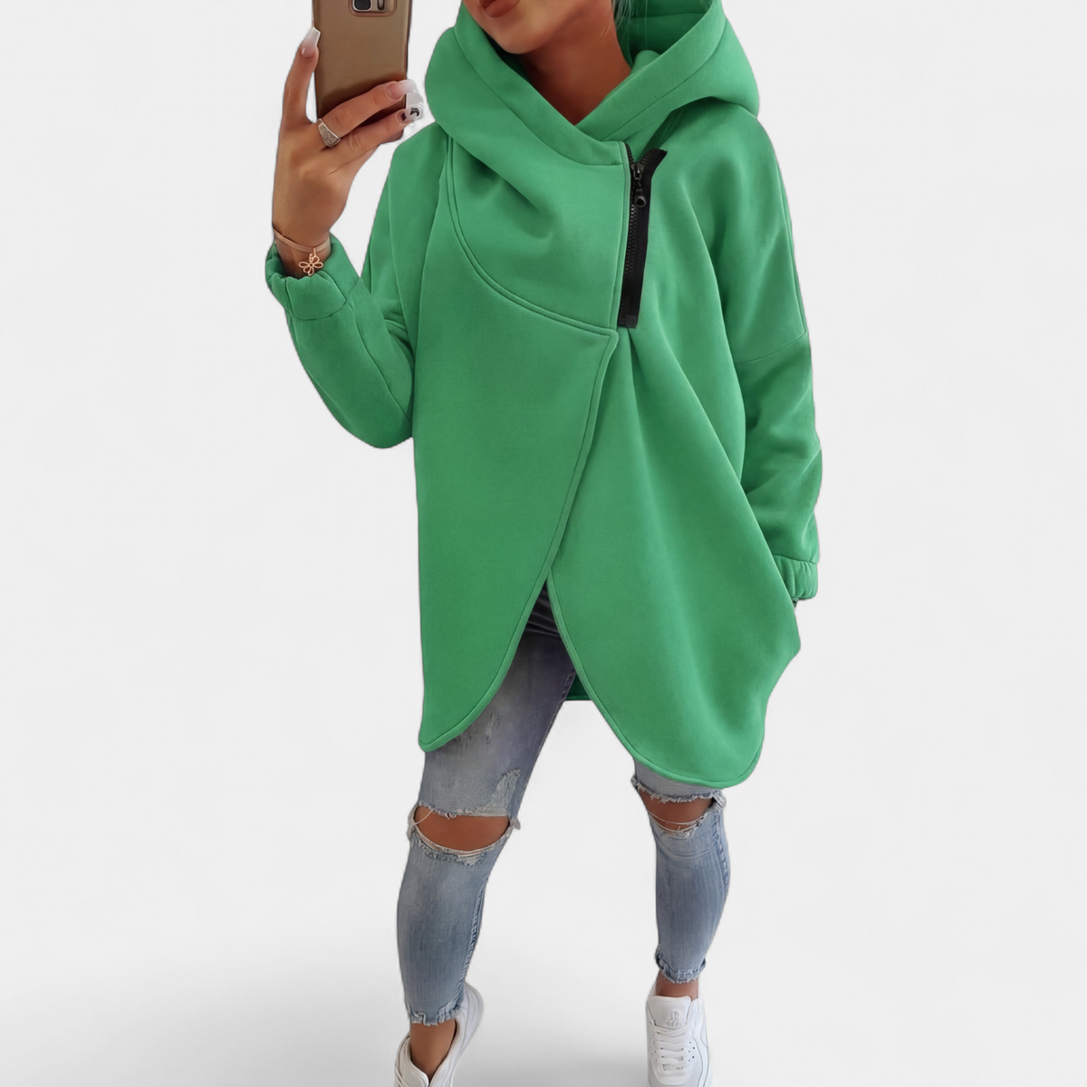 Women's Plus Size Half-Zip Pullover Hoodie - Green