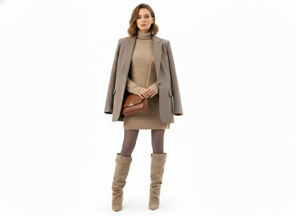 Women's Slouch Boots with Pointed Toe and Low Heel - 4