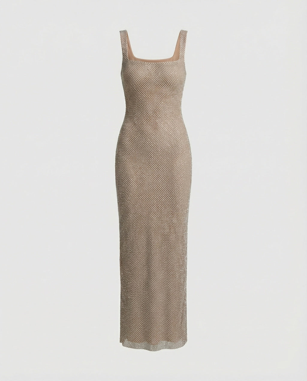 Women's Sleeveless Maxi Dress with Square Neck and A-line Silhouette - Beige