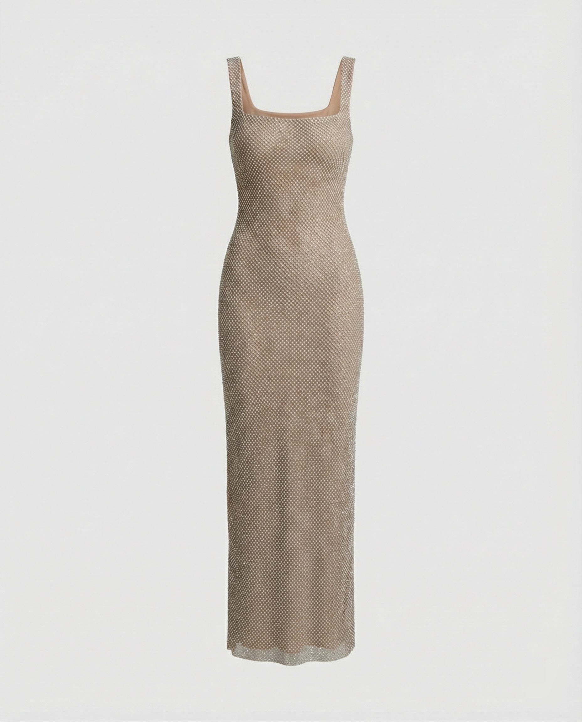 Women's Sleeveless Maxi Dress with Square Neck and A-line Silhouette - Beige