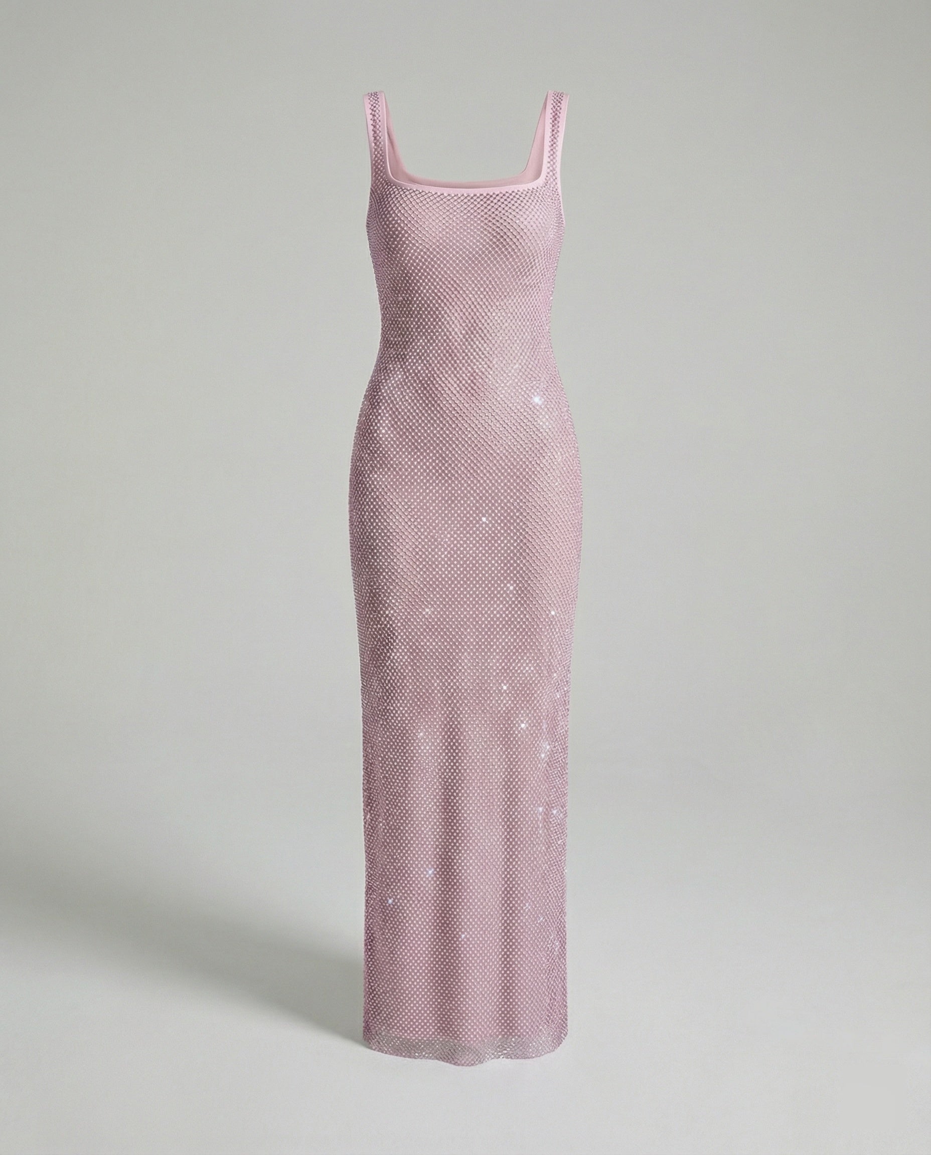 Women's Sleeveless Maxi Dress with Square Neck and A-line Silhouette - Pink