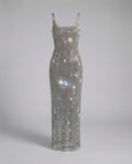 Women's Sleeveless Maxi Dress with Square Neck and A-line Silhouette - White